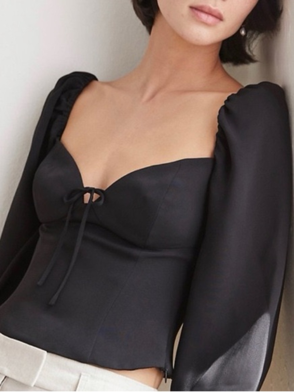 Wilfred Novella Black Satin Top Blouse Size S